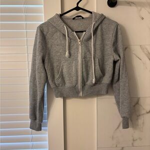 SHEIN Light Gray Cropped Zip-Up Hoodie